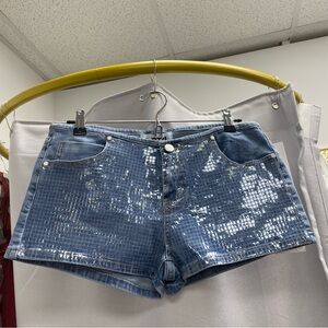 TCL Blue Sequin Jean Shorts